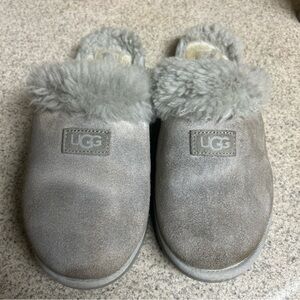 WOMENS SIZE 7 Gray  UGG COQUETTE CLOG SUEDE SHEEPSKIN SLIPPERS